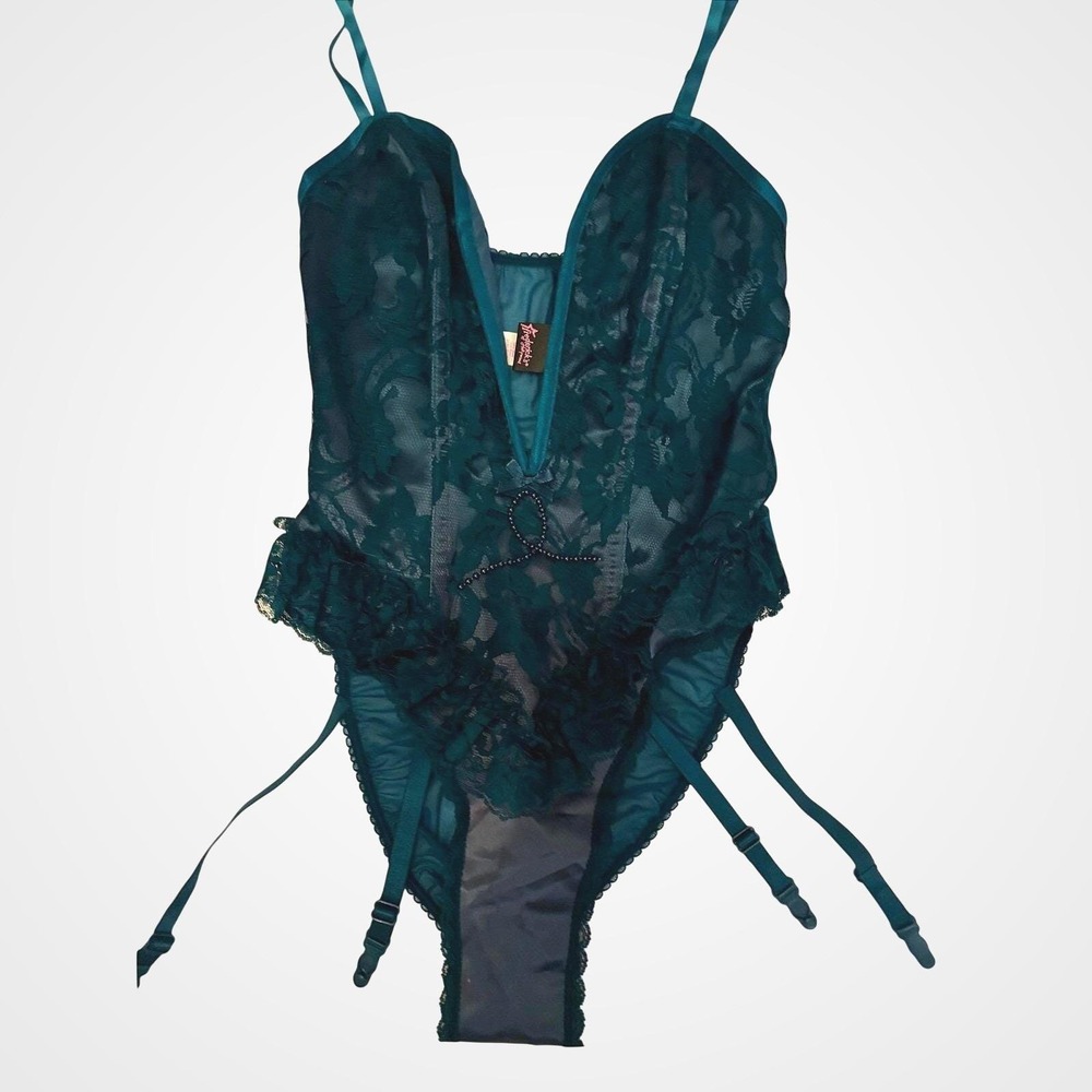 Frederick's of‎ Hollywood Teddy Womens Small Teal Excellent Lace Garter Bodysuit